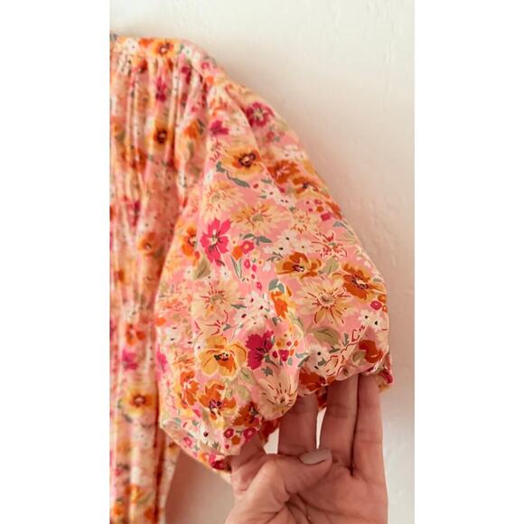 Fate Women's Floral Button Front Romper Elastic Waist Puff Sleeve Tie Belt NWT M - Picture 5 of 13